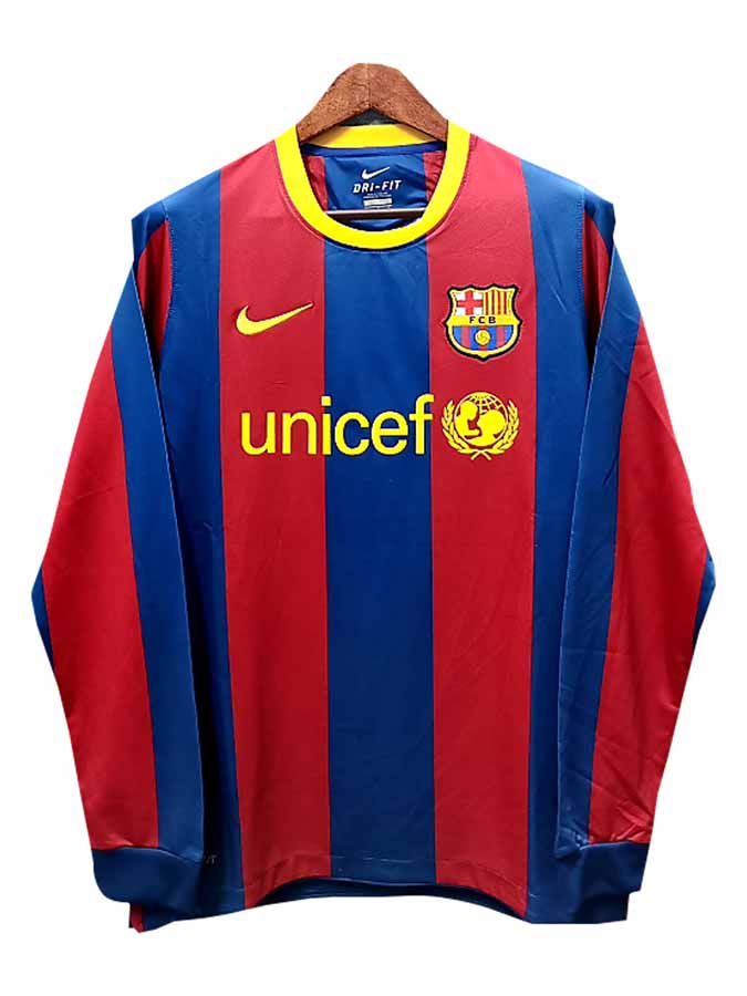 Barcelona Home 2010-11 Long Sleeves Retro Jersey In
