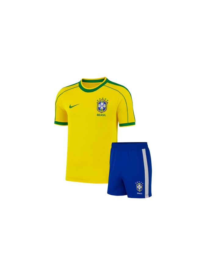 Kids Brazil Home 1998 World Cup Retro Jersey And Shorts