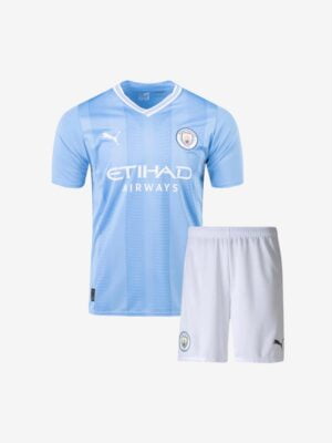 Kids-Manchester-City-Home-Jersey-And-Shorts-23-24-Season-Premium-Front