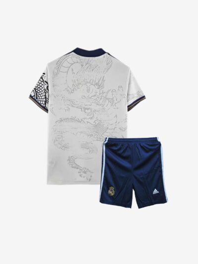 Kids-Real-Madrid-Dragon-Edition-White-Jersey-And-Shorts-23-24-Season-Premium-Back