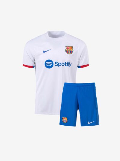 Kids-Barcelona-Away-Jersey-And-Shorts-23-24-Season-Premium-Front
