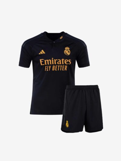 Kids-Real-Madrid-Third-Jersey-And-Shorts-23-24-Season-Premium-Front