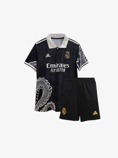 Kids-Real-Madrid-Black-Dragon-Special-Edition-22-23-Season-Jersey-And-Shorts