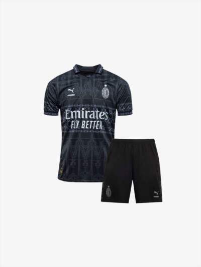 Kids-AC-Milan-X-Pleasures-Jersey-And-Shorts-Dark-23-24-Season