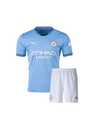 Kids-Manchester-City-Home-Jersey-And-Shorts-24-25-Season