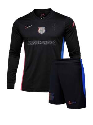 Barcelona-Away-X-Travis-Scott-All-Black-Jersey-And-Shorts-24-25-Season-Long-Sleeves
